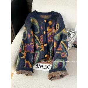 Nuovo maglione cardigan da donna invernale in metallo ispessito le giacca lavorata a maglia pigra morbida e glutinosa con ricamo alla moda retrò 1