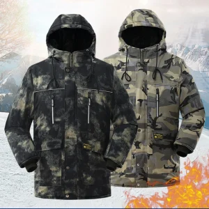 Cappotto invernale da uomo impermeabile da esterno Giacca Parka con cappuccio in pile tattico Cappotto giacca a vento Parka termico imbottito in cotone mimetico 1
