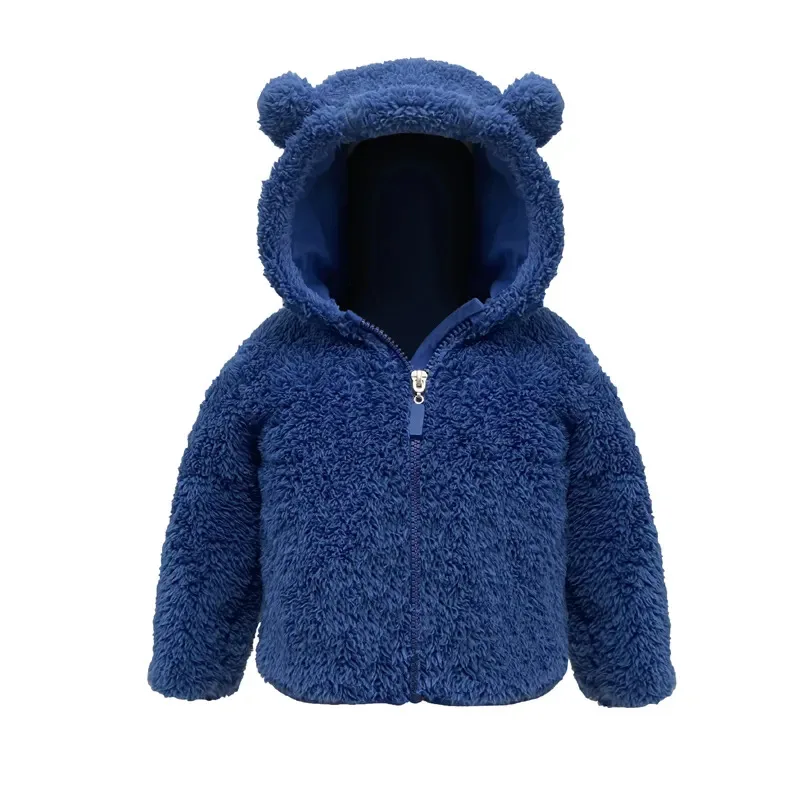 Abbigliamento per bambini Ragazzi Ragazze Cappotto 0-24 mesi Autunno Inverno Tinta unita Flanella Cerniera Capispalla con cappuccio Vestiti per neonati 5