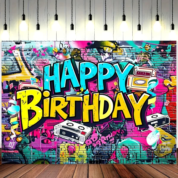Graffiti - Style - Fondale energetico di buon compleanno, arazzi, decorazioni per feste, regali per feste di carnevale di compleanno 1