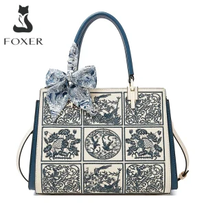 FOXER Split Leather 2025 Autunno Inverno Nuova grande borsa tote Borsa a tracolla da donna Ricamo classico cinese Miglior regalo per la mamma 1