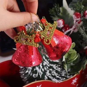 Campane natalizie pendenti in argento dorato che non si suonano, porta finestra, decorazioni per albero di Natale, campanelli natalizi in plastica da 4,5 cm 1