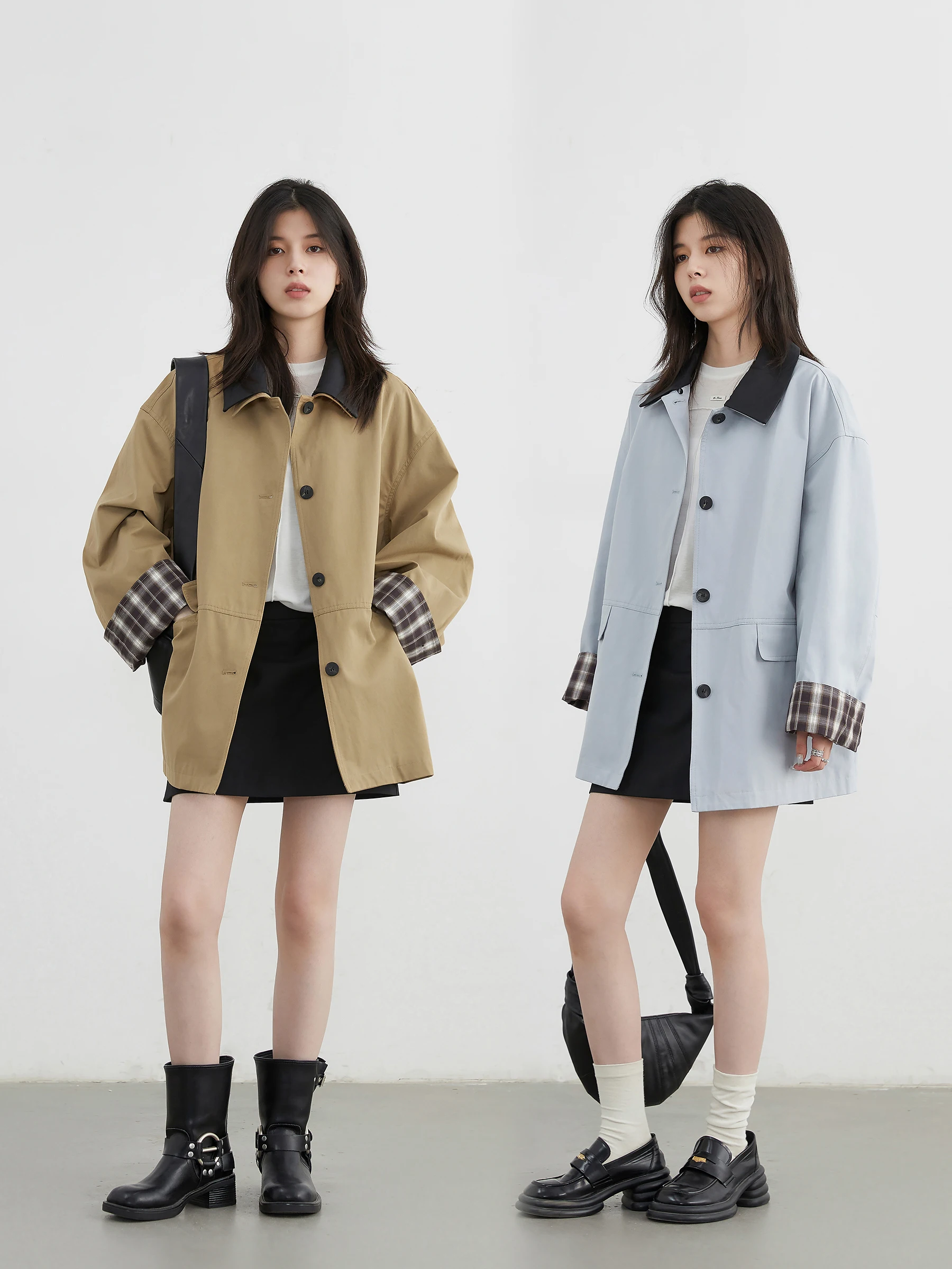 CHIC VEN Donne coreane Trench di media lunghezza monopetto Cappotto casual allentato Cappotto giacca a vento scozzese femminile Primavera Autunno 2025 2