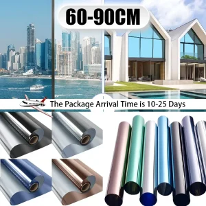 Pellicola per tinta privacy per finestre da 60-90 cm Pellicola per specchio in vinile unidirezionale per casa Adesivi in vetro non adesivo Rotoli Pellicola di protezione UV anti-aspetto 1