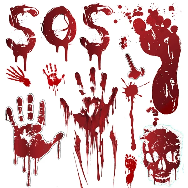 Halloween Wall Doors Windows Stickers Blood Handprint Footprint Skull Pattern Halloween Party Scene Decor forniture oggetti di scena Horror 1