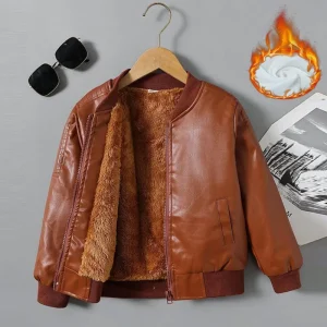 2-14Y Ragazzi Giacche di pelle spesse Ragazze Inverno Peluche Cappotti di velluto Bambini Caldo Capispalla in pelle PU Bambini Autunno Abbigliamento moda 1