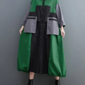 Trench lungo vintage con colori a contrasto patchwork oversize per abiti da donna Moda Capispalla allentato casual Autunno Inverno 2025 1