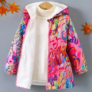 Cerniera cardigan in peluche imbottito caldo stampato digitale moda autunno e inverno per ragazze con giacca con cappuccio 1