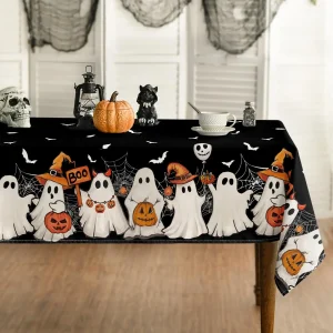 Tovaglia rettangolare in ragnatela di zucca fantasma pipistrello di Halloween per la decorazione della tavola Tovaglia riutilizzabile per tavolo da pranzo da cucina Decorazione di Halloween 1