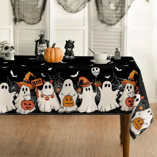 Tovaglia rettangolare in ragnatela di zucca fantasma pipistrello di Halloween per la decorazione della tavola Tovaglia riutilizzabile per tavolo da pranzo da cucina Decorazione di Halloween 1