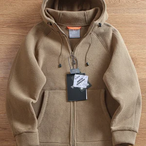 Gmiixder Giacca con cappuccio in pile double-face pesante Autunno Inverno Giacca con cappuccio con cerniera calda super spessa Cappotto semplice e solido 1