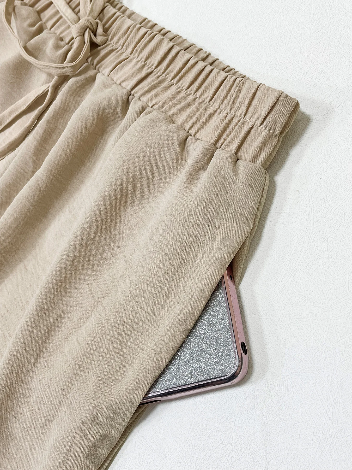 Pantaloni da donna a gamba dritta in vita elastica sul davanti con tasca semplice, pantaloni casual a gamba larga a vita alta per l'uso quotidiano, pantaloni larghi 5