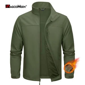 MAGCOMSEN Giacche softshell in pile da uomo Giacca da lavoro invernale con zip intera impermeabile Giacca da trekking da trekking all'aperto Giacca a vento 1