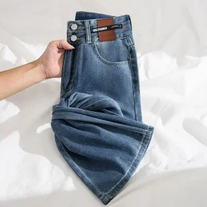 Jeans larghi retrò a gamba larga Y2K Moda donna Pantaloni in denim dritti Casual Streetwear Pantaloni in denim in pile 2025 Autunno Inverno 1