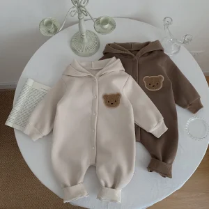 Pronto Stock Vestiti per neonati Neonato Inverno Tuta per neonati Orso Simpatico body per neonati con cappuccio Caldo 0-2 anni 1
