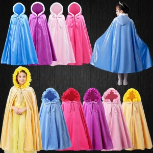 Inverno ragazze velluto principessa lungo mantello fantasia fata cenerentola Belle Aurora Rapunzel bambini lunghezza del pavimento velluto a coste con cappuccio Cape 1