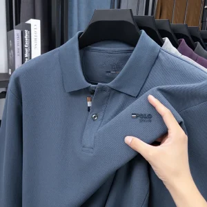 Polo ricamata in cotone 100 di marca di lusso da uomo Primavera Autunno Business Leisure T-shirt a maniche lunghe con risvolto Abbigliamento da uomo bello 1