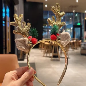 1pc oro paillettes fungo fascia natalizia grande corno di cervo campana paillettes copricapo festivo per le donne accessori per capelli stile foresta 1