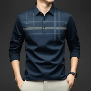 BROWON Polo T Shirt per uomo 2025 Formale Business Slim Maglietta a maniche lunghe da uomo Casual Camicia a righe larghe per uomo Abiti firmati 1