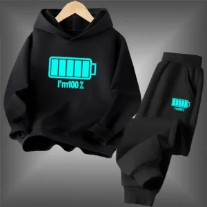 Felpa con cappuccio primaverile e autunnale Felpa con cappuccio Abbigliamento per bambini Lettera casual stampata Maglione con cappuccio in 2 pezzi + pantaloni Set di 3-13 anni 1