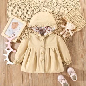 Cappotto primaverile e autunnale per bambina solido con cappuccio bella giacca per bambini antivento sciolto e carino abbigliamento a maniche lunghe 1