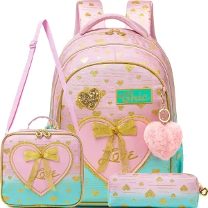 Set di zaini scolastici per ragazze da 3 pezzi con borsa per il pranzo e astuccio per matite Zaino elementare leggero per bambini Ritorno a scuola Mochila 1