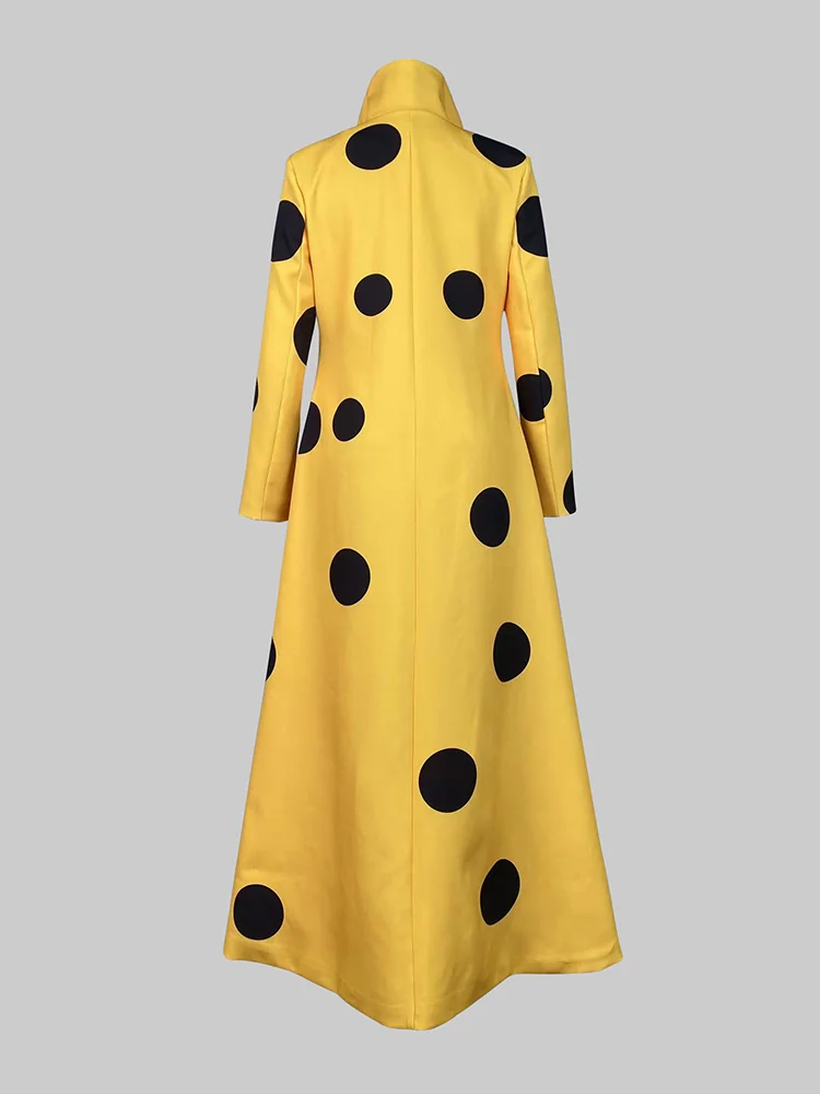 Beautyblue Cappotto di lana a pois Giacca lunga da donna 2025 Nuova manica lunga con giunto diviso Risvolto Elegante Capispalla giallo Donna 5