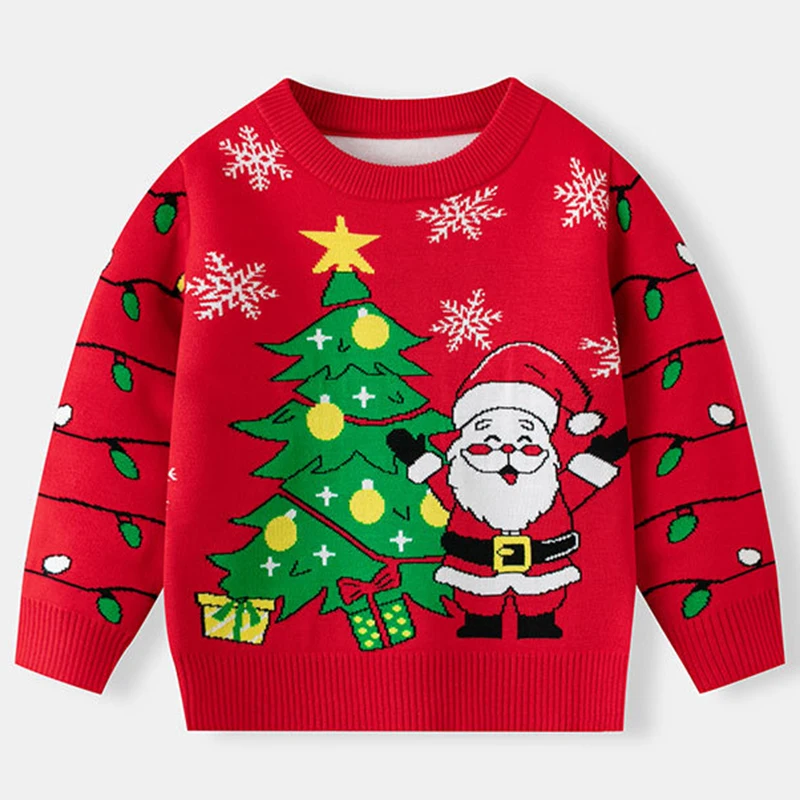 2025 Maglione adorabile Ragazzi Ragazze Simpatici pullover di Natale Autunno Inverno Babbo Natale Albero di Natale Bambini lavorati a maglia Maglieria calda e morbida 5