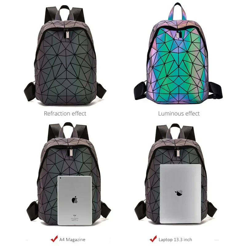 Zaini luminosi Zaino per laptop geometrico da 14 pollici da donna Borsa a tracolla Zaino Zaino Zaino olografico Borsa da scuola Trave femminile 3