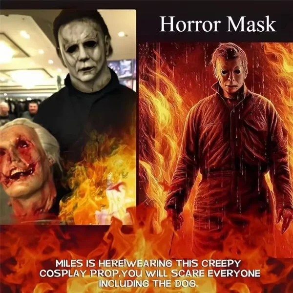 Halloween Michael Myers Mask spaventoso Killer Full Head Mask Creepy Fire Burn Scar Latex Face Mask Cosplay Costume Party puntelli coltello 4