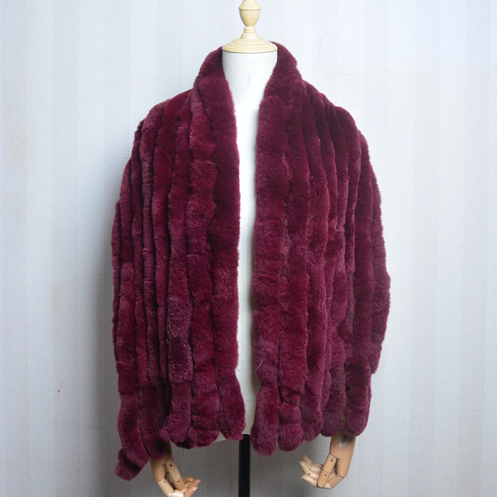 Sciarpa da donna di lusso Classica 8 barre verticali Sciarpa avvolgente Sciarpe lunghe Moda donna Inverno Sciarpe di pelliccia di coniglio Rex Sciarpe a scialle 2
