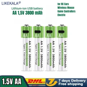 2025 Nuova batteria ricaricabile USB AA da 1,5 V Batteria agli ioni di litio da 3800 mAh per batteria giocattolo elettrico per mouse con telecomando + cavo di tipo C 1