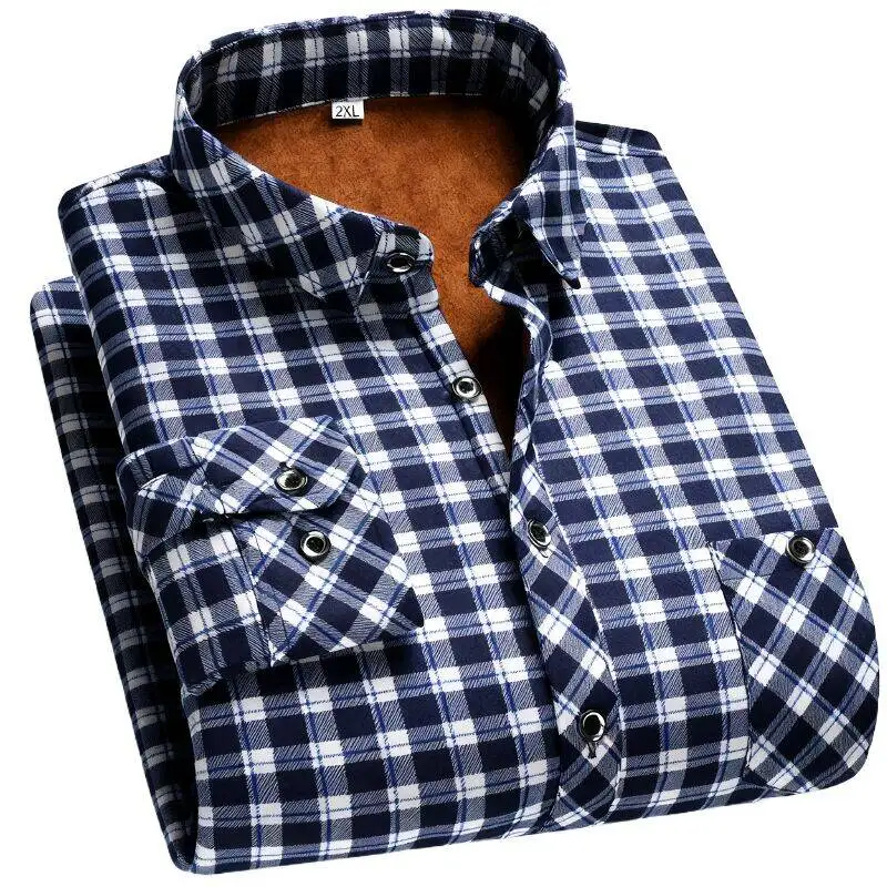 Camicia casual premium da uomo 2025 Autunno Inverno Nuova camicia classica ispessita calda foderata in pile Camicia a maniche lunghe di grandi dimensioni per uomo 2
