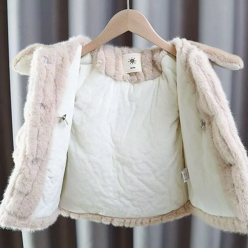 Bambini Ragazze Bambino Soffici Giubbotti Bambini Pelliccia Sintetica Fiocco Cappotti Inverno Spessore Caldo Tuta Sportiva Risvolto Abiti Casual 1-5 Anni 4