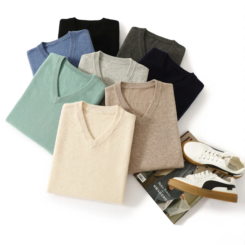 2025 Autunno Inverno da uomo 100% lana merino con scollo a V pullover casual business maglione versatile confortevole morbido abbigliamento interno lavorato a maglia 6