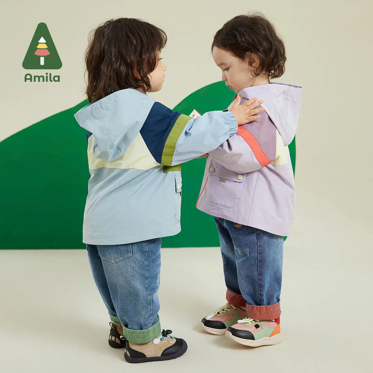Amila Baby Jacket 2023 autunno New Contrast Color Design cuciture polsini regolabili moda Warm Girls Boys Cute Children Clothes 2