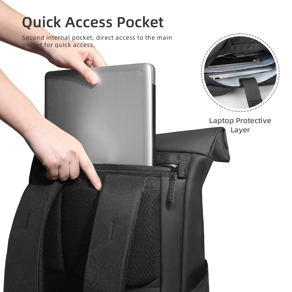 Zaino per laptop Rolltop Heroic Knight Scomparto espandibile resistente all'acqua Zaino da lavoro elegante da uomo Zaino da viaggio casual 6