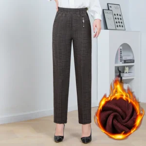 Pantaloni a gamba dritta a righe solide in vita elastica in pile di agnello autunno/inverno taglie forti Pantaloni dritti femminili larghi 8XL 1