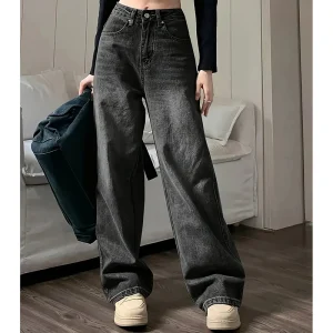 Jeans larghi moda donna pantaloni a gamba larga firmati Streetwear a vita alta femminili pantaloni a gamba dritta Goth grigi classici femminili 1