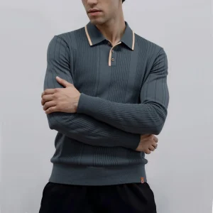 2025 Polo abbottonata da uomo tinta unita a righe manica lunga autunno inverno lusso caldo tocco business casual polo da uomo 1