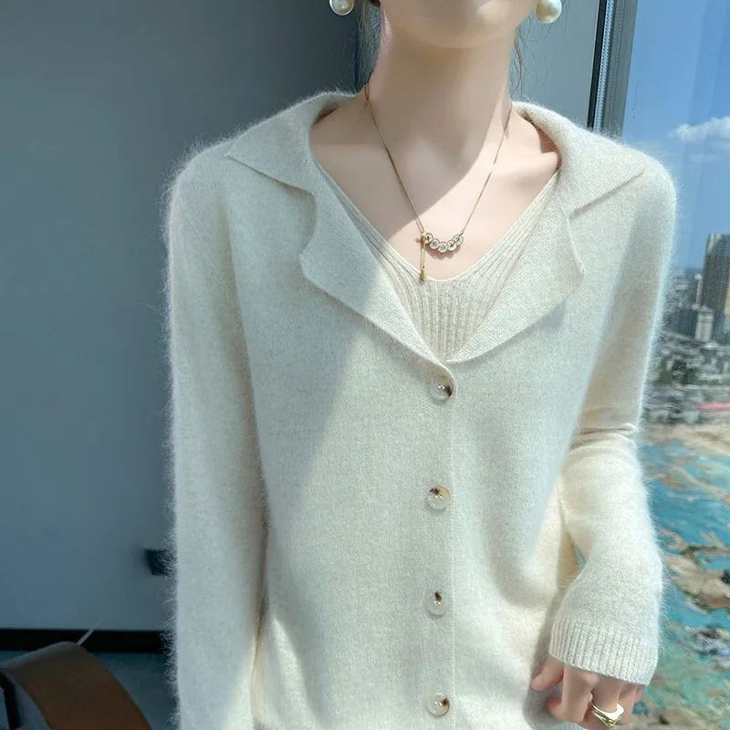 Autunno e inverno versione coreana cardigan in cashmere visone giacca moda donna temperamento colletto maglione versatile lavorato a maglia 3