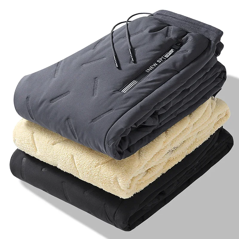Felpa invernale da uomo Pantaloni sportivi in pile spesso peluche Pantaloni termici in lana d'agnello Pantaloni casual Pantaloni in cotone caldo antivento impermeabili 2