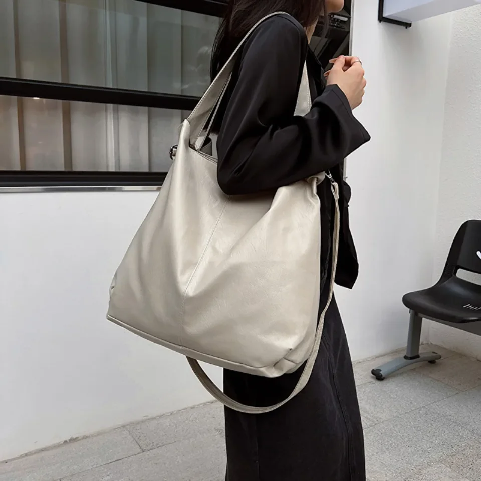Borsa tote casual in morbida pelle PU grande per donna Borsa laterale a tracolla per shopping retrò semplice di grande capacità femminile alla moda 2