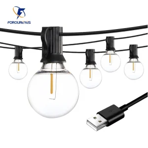 100/50/25ft USB LED Luci 5V 1W G40 Lampadina di plastica Tenda esterna impermeabile Fata Patio Festone Luce della stringa Decorazione di nozze 1