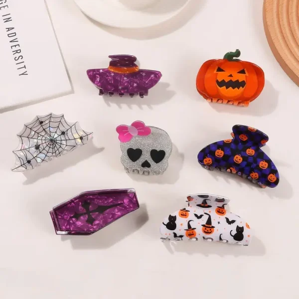1/7 pezzi di ragno scheletro di zucca a tema Halloween, fermaglio per capelli carino e divertente, fermaglio per squalo, accessorio per capelli da donna 4