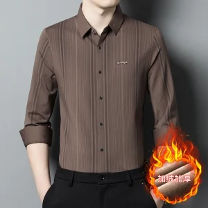 Camicia a maniche lunghe da uomo primaverile di fascia alta di vendita calda 2025 Camicia da uomo di mezza età in vera seta Camicia autunnale e invernale 1