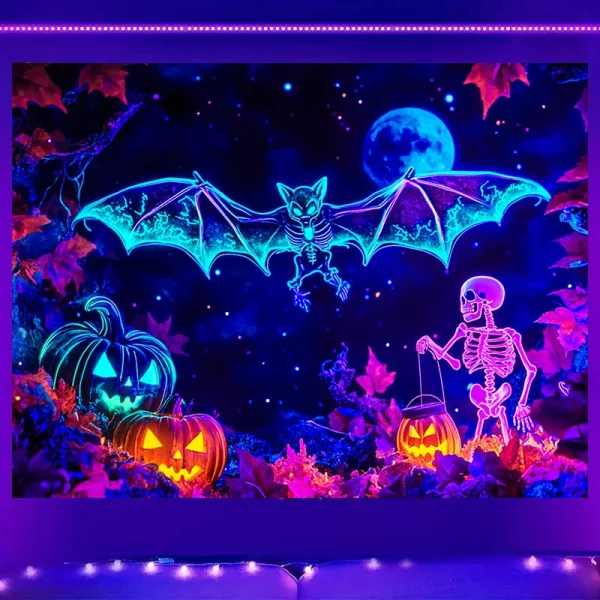 VIKAMA Arazzo di Halloween Pipistrello Zucca Scheletro Decorazione della sala giochi per feste Decorazione in stile Cyberpunk 3