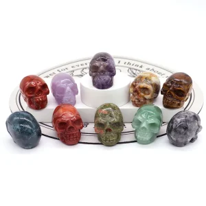1.5 "statue di teschio guarigione testa di cristallo intagliato Halloween decorazione della casa figurina di pietra Reiki regali di pietre preziose Wicca spirituale 1