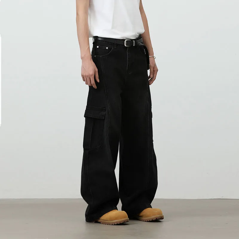 Pantaloni jeans cargo da uomo Jeans larghi neri da uomo Pantaloni larghi di fascia alta Jeans classici a 2 tasche Pantaloni da uomo alla moda streetwear 1