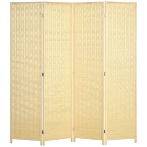 Schermo pieghevole in 4 parti 180 x 180 cm in bambù, divisorio pieghevole per privacy per soggiorno, naturale 1